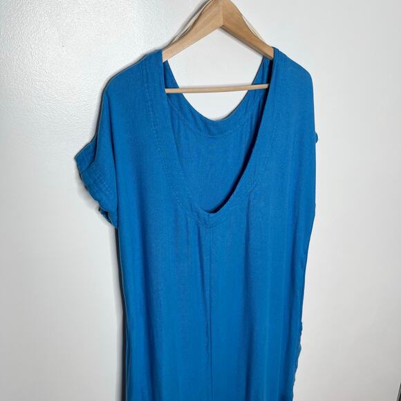 Free People Womens Short Sleeve Midi Dress Medium Blue Slouchy Relaxed Pockets - Picture 6 of 8